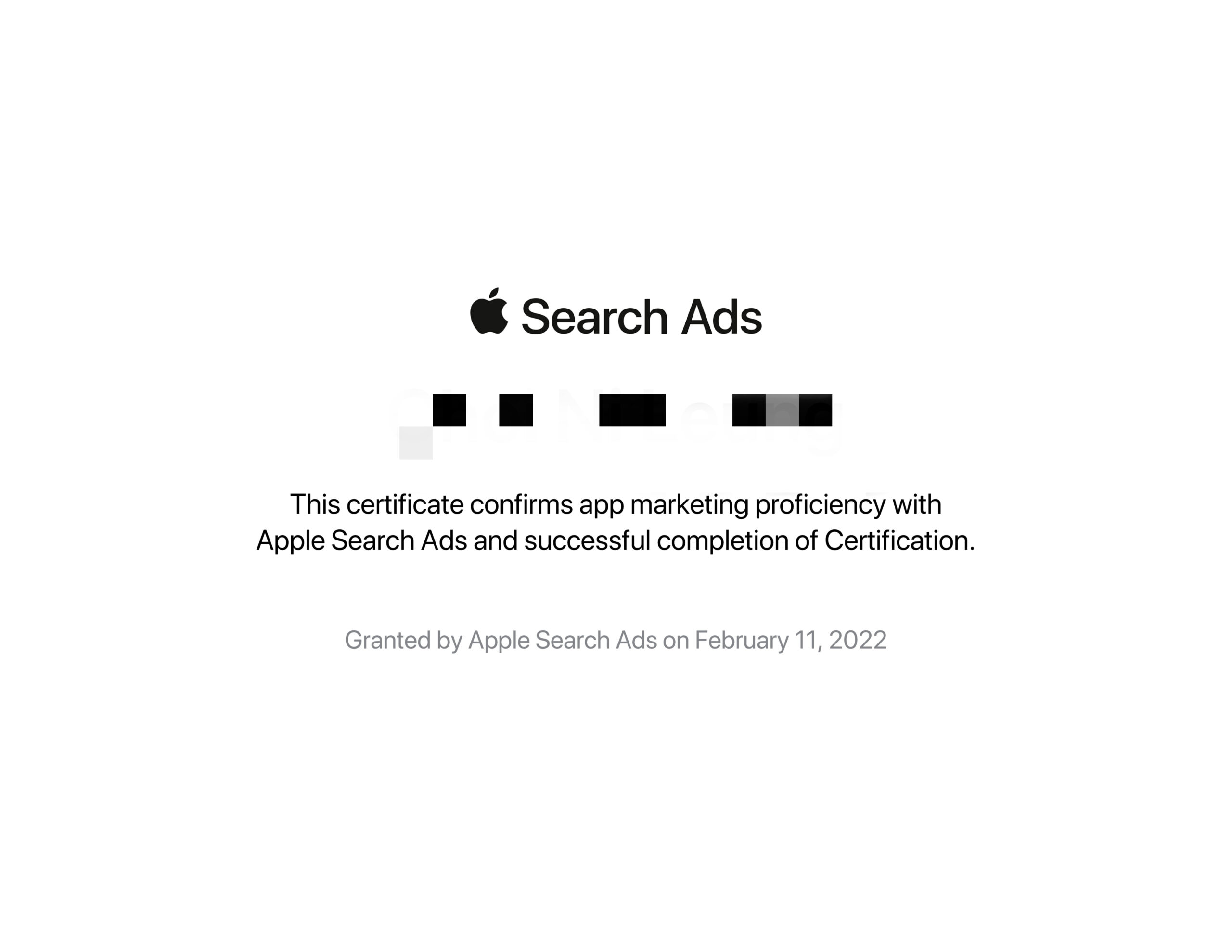 Apple Search Ads 认证证书
